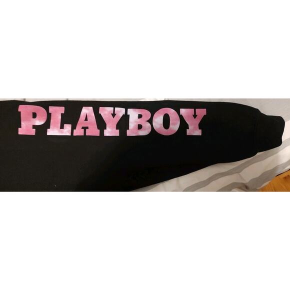 Men's Playboy Black Hoodie With Tie Die Pink Lettering - Large - Picture 3 of 5